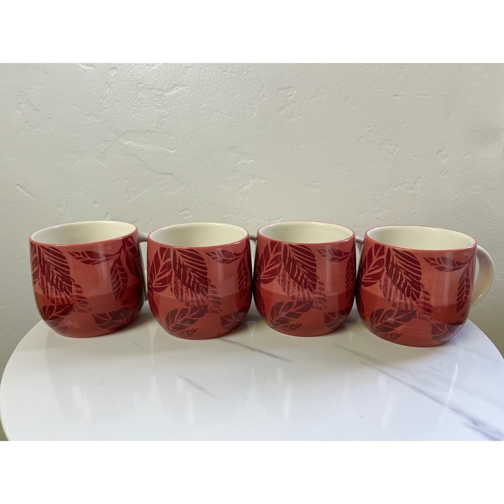 Starbucks Mug Set of 4 2011 Discontinued Pink Tropical Leaf Pattern Cups Vintage